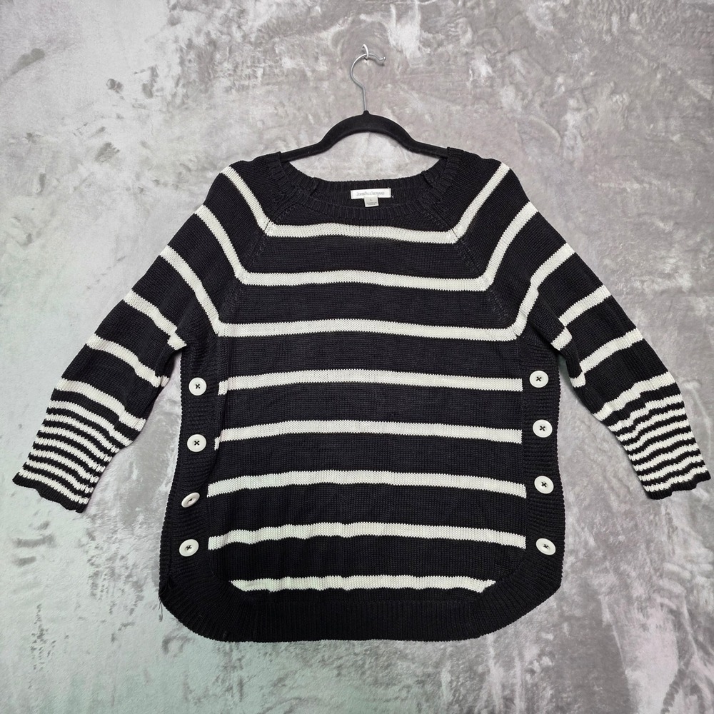 JohnPaulRichard Womens Striped Button Side Knit Sweater Black White Large L